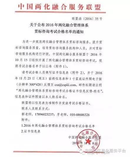 两化融合管理体系贯标咨询服务人员考试合格名单已公布-宁波巨成置业有限公司