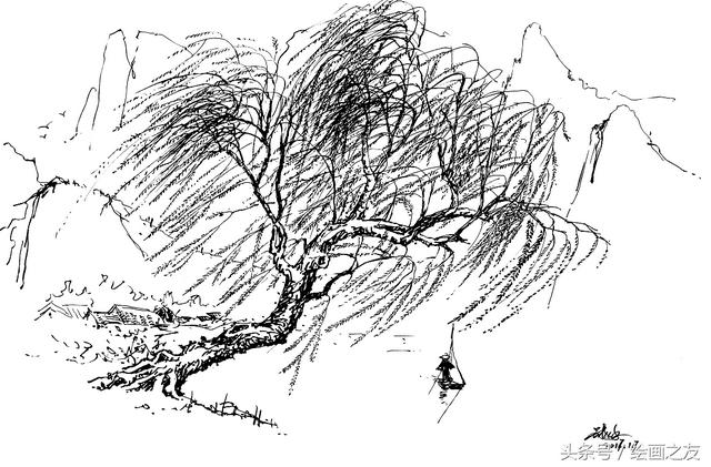 画柳树的画法，山水画中柳树的画法