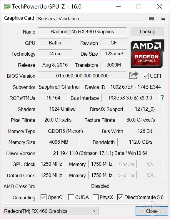 rx460功耗，蓝宝石rx4604g参数