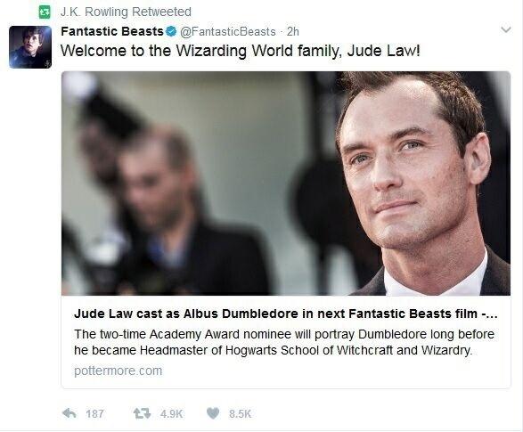 裘德洛的现状，洛要演年轻版邓布利多