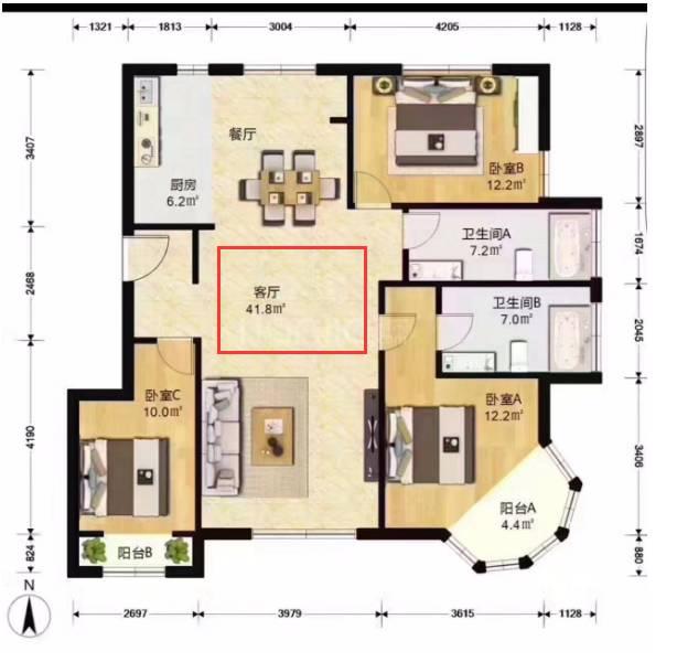 南北通透户型图，6种最佳户型图（187㎡四室两厅三卫）