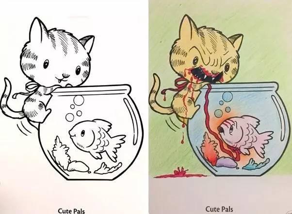 儿童涂色本在成年人手中变成另一番面貌,可以说相当变态