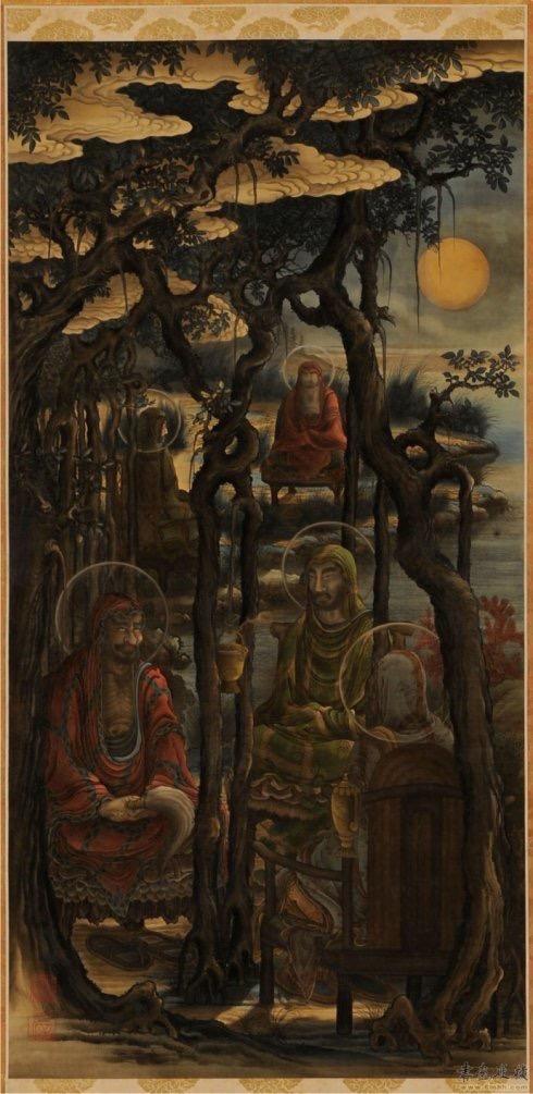 龚明华十八罗汉人物画，精品国画人物画《十八罗汉》组图装裱有框作品九幅图系列之二