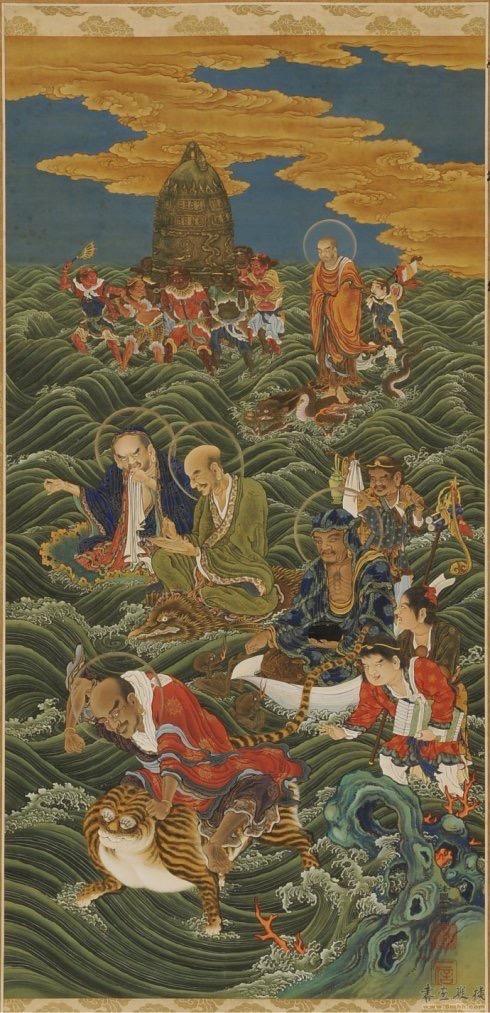 龚明华十八罗汉人物画，精品国画人物画《十八罗汉》组图装裱有框作品九幅图系列之二