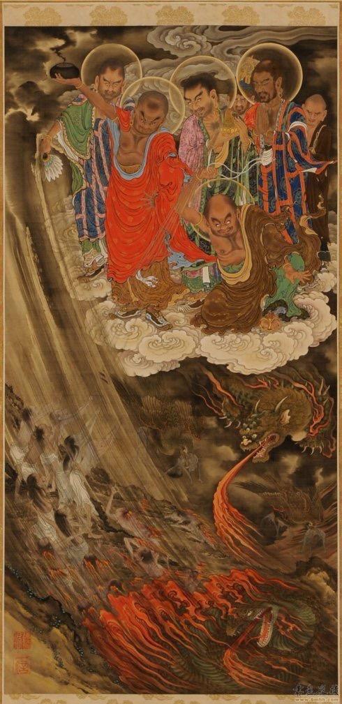 龚明华十八罗汉人物画，精品国画人物画《十八罗汉》组图装裱有框作品九幅图系列之二
