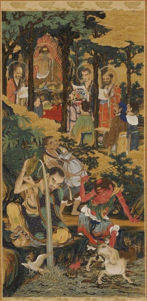 龚明华十八罗汉人物画，精品国画人物画《十八罗汉》组图装裱有框作品九幅图系列之二