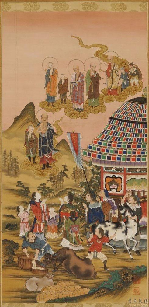 龚明华十八罗汉人物画，精品国画人物画《十八罗汉》组图装裱有框作品九幅图系列之二