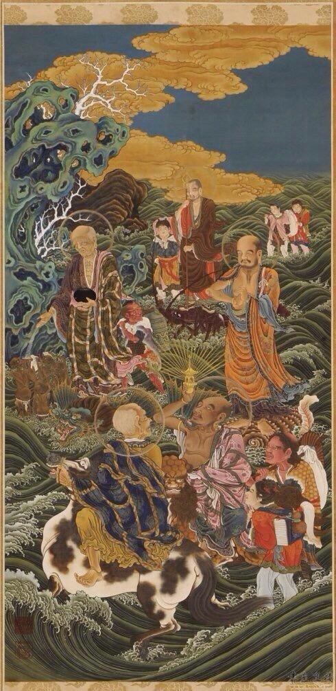 龚明华十八罗汉人物画，精品国画人物画《十八罗汉》组图装裱有框作品九幅图系列之二