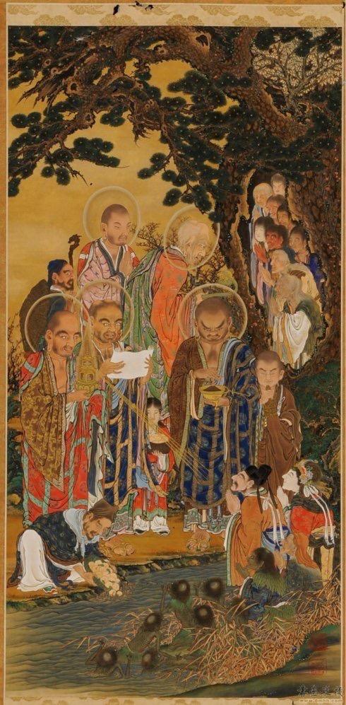 龚明华十八罗汉人物画，精品国画人物画《十八罗汉》组图装裱有框作品九幅图系列之二