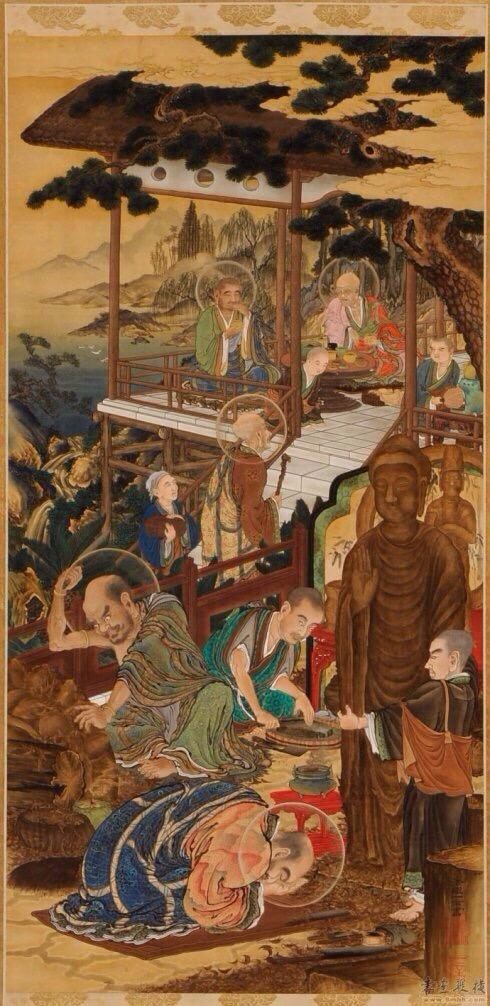 龚明华十八罗汉人物画，精品国画人物画《十八罗汉》组图装裱有框作品九幅图系列之二