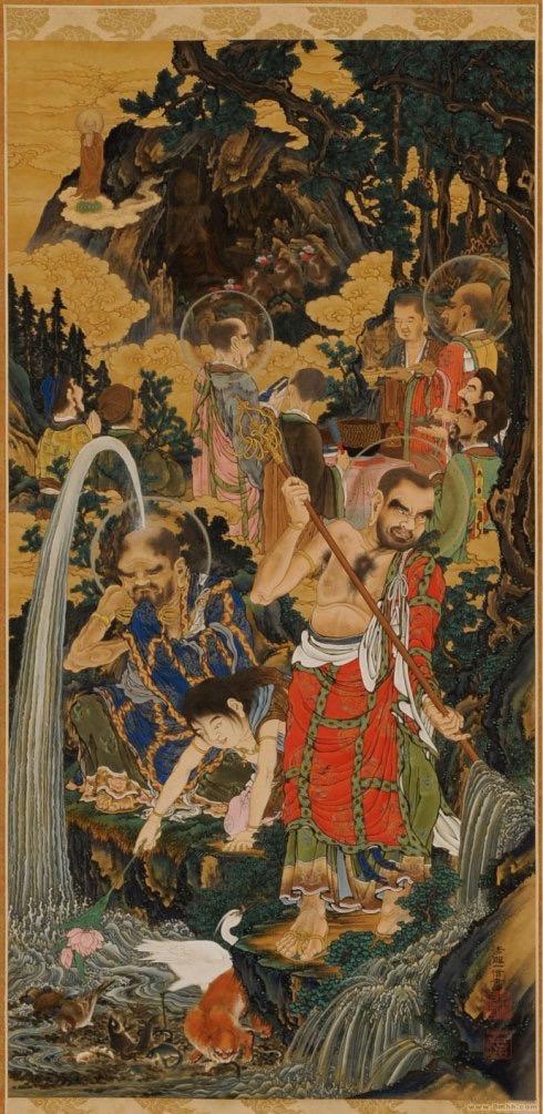 龚明华十八罗汉人物画，精品国画人物画《十八罗汉》组图装裱有框作品九幅图系列之二