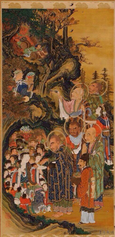 龚明华十八罗汉人物画，精品国画人物画《十八罗汉》组图装裱有框作品九幅图系列之二