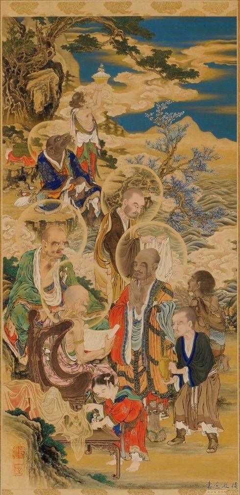 龚明华十八罗汉人物画，精品国画人物画《十八罗汉》组图装裱有框作品九幅图系列之二