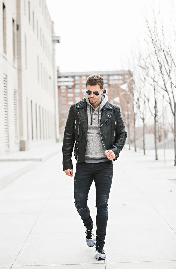 男士皮衣搭配图片，男士中长款皮衣怎么搭配好看