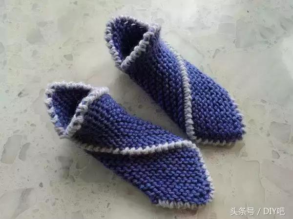 手工编织毛线拖鞋简单款式，简单实用的大人小孩毛线拖鞋针织方法图解