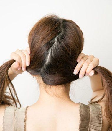 半散发无任何发饰的简单盘发，2款韩式低发髻盘发教程