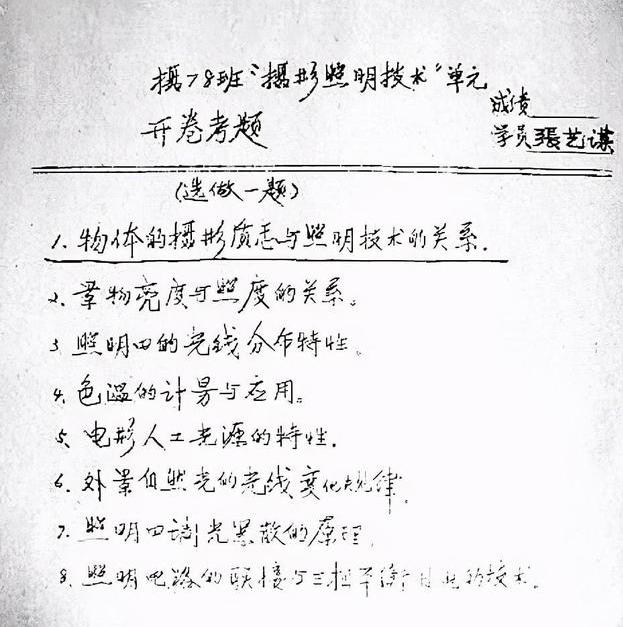 张艺谋多少岁上北影，张艺谋大学期间手写体试卷曝光