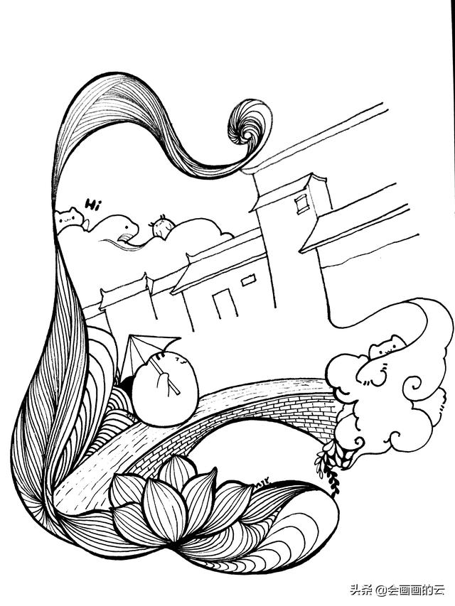 小溪上的桥如何画简笔画，简笔画过程图遇见一座城