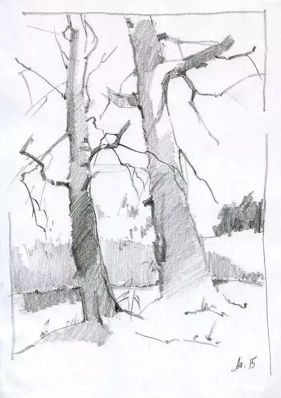 超简单风景速写入门初学者，适合初学者学习的速写中植物配景的画法图解教程