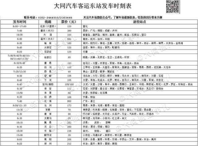 大同客运东站都往哪里发车，大同汽车客运东站