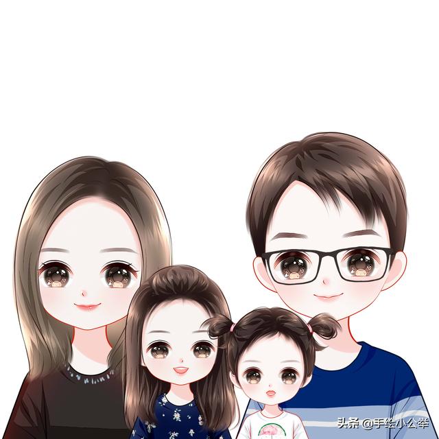 简单的全家福卡通头像，一家四口q版全家福头像