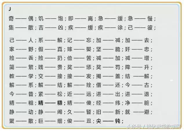 一年级上册反义词，一年级上册语文反义词必考（<上>全册近义词、反义词）
