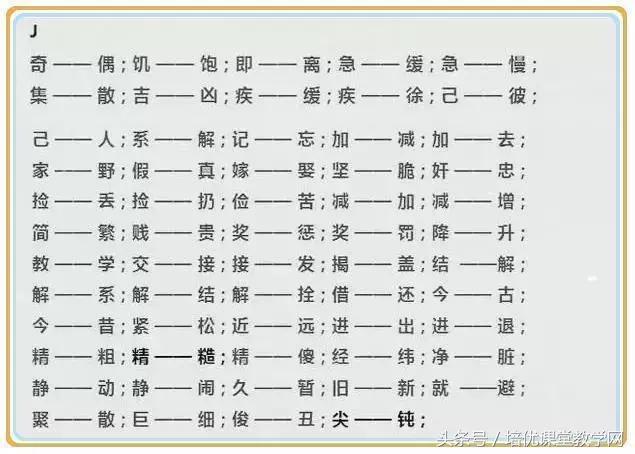 一年级上册反义词，一年级上册语文反义词必考（全册近义词、反义词）