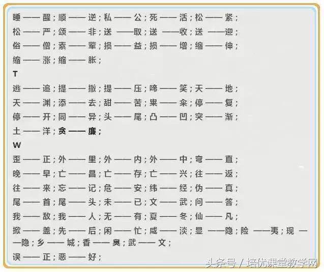 一年级上册反义词，一年级上册语文反义词必考（<上>全册近义词、反义词）