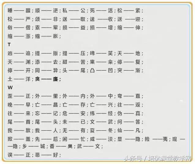 一年级上册反义词，一年级上册语文反义词必考（全册近义词、反义词）