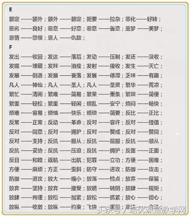 一年级上册反义词，一年级上册语文反义词必考（<上>全册近义词、反义词）