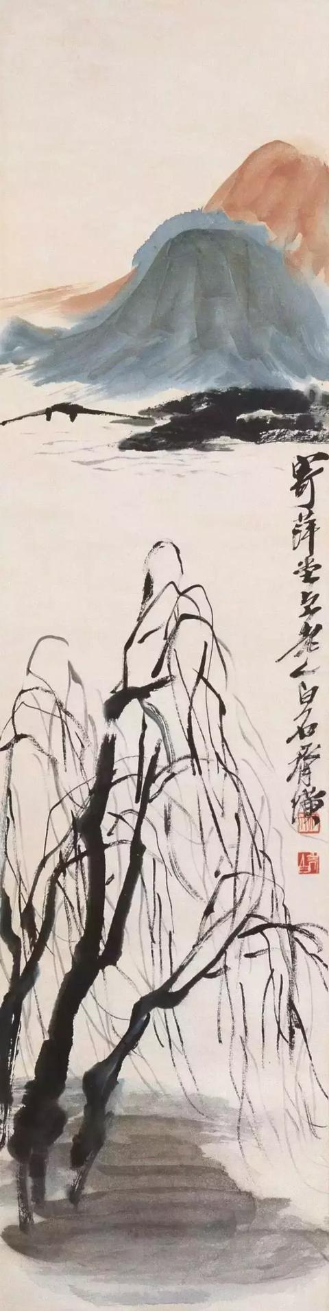 瀑布山水画图片，齐白石经典山水画瀑布