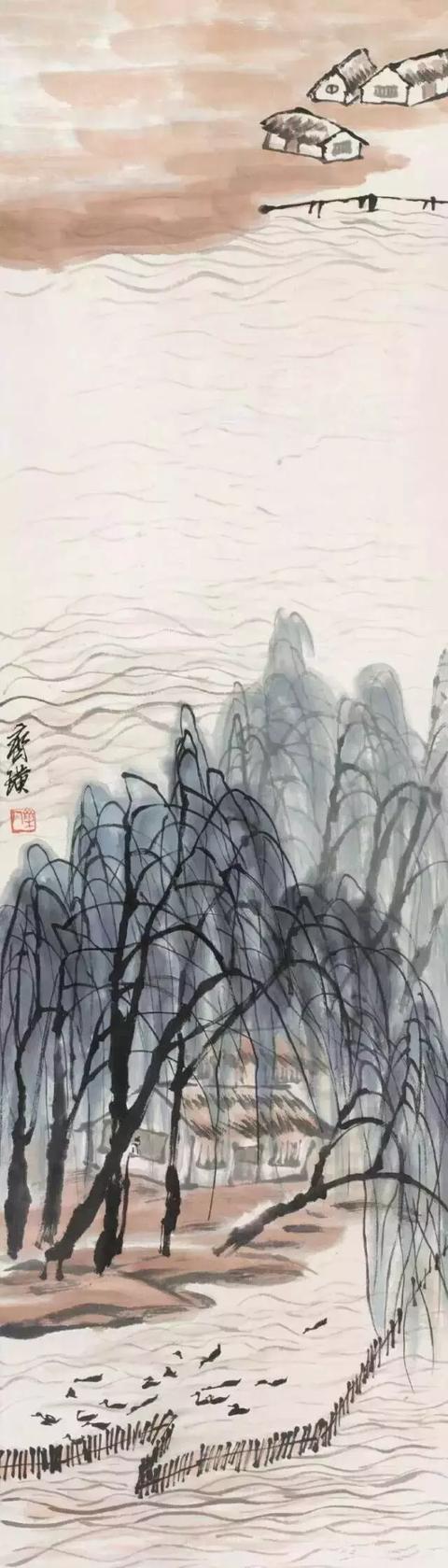 瀑布山水画图片，齐白石经典山水画瀑布
