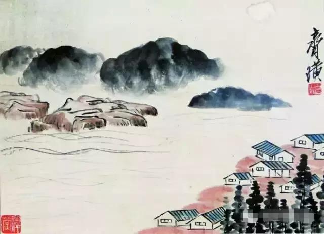 瀑布山水画图片，齐白石经典山水画瀑布