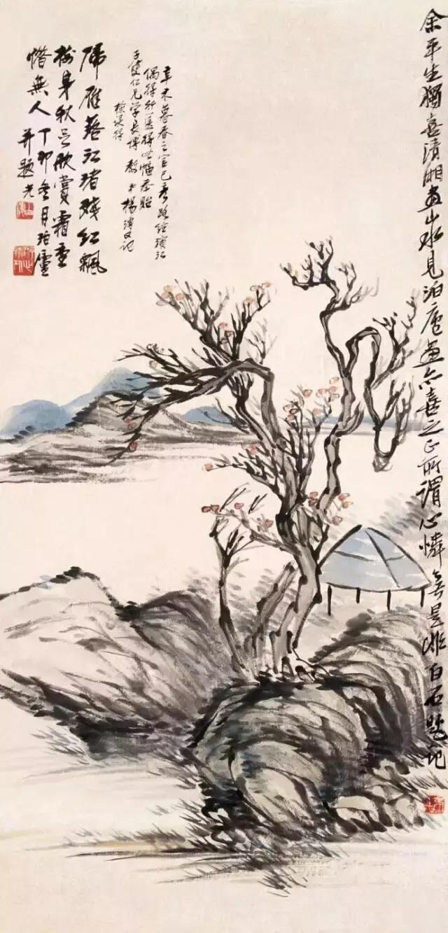 瀑布山水画图片，齐白石经典山水画瀑布