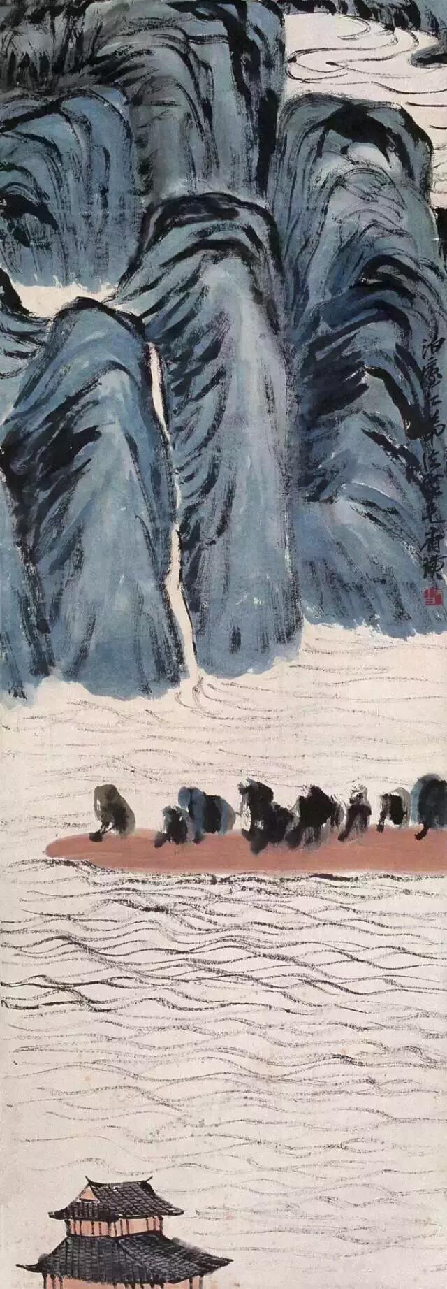 瀑布山水画图片，齐白石经典山水画瀑布