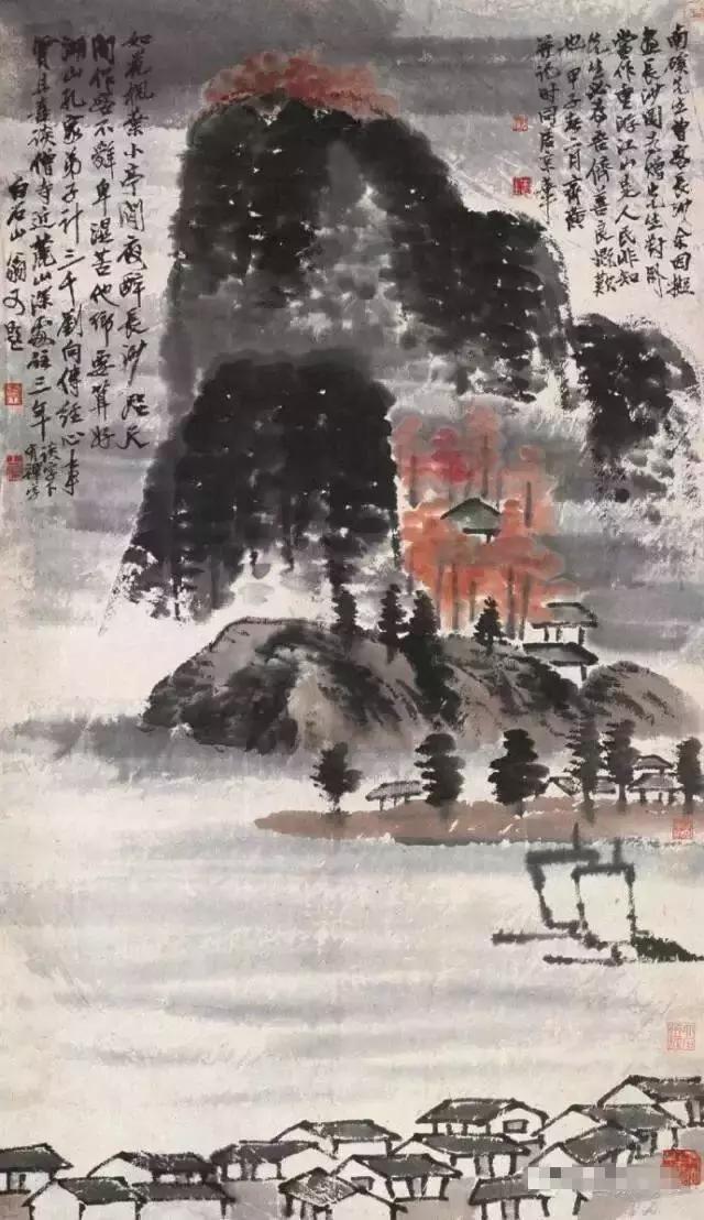 瀑布山水画图片，齐白石经典山水画瀑布