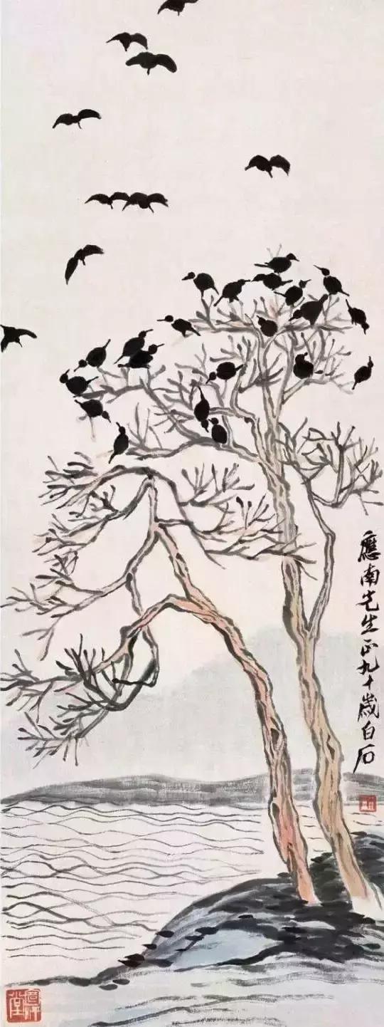 瀑布山水画图片，齐白石经典山水画瀑布