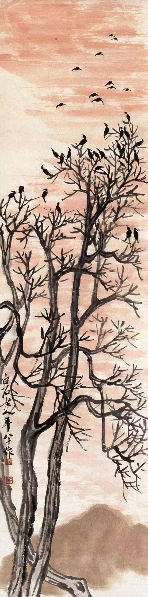 瀑布山水画图片，齐白石经典山水画瀑布