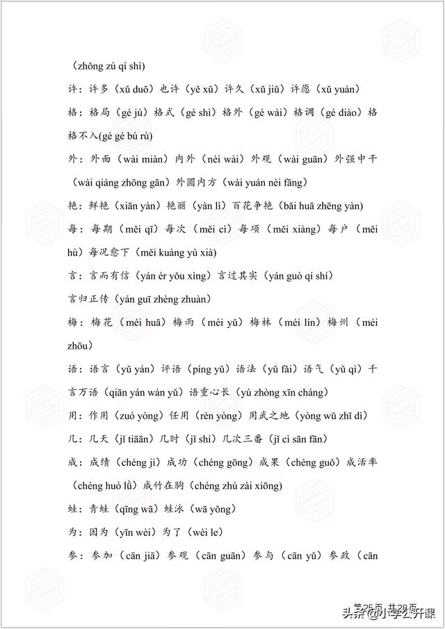 部编版一年级生字组词电脑版，全课生字注音、笔顺、组词