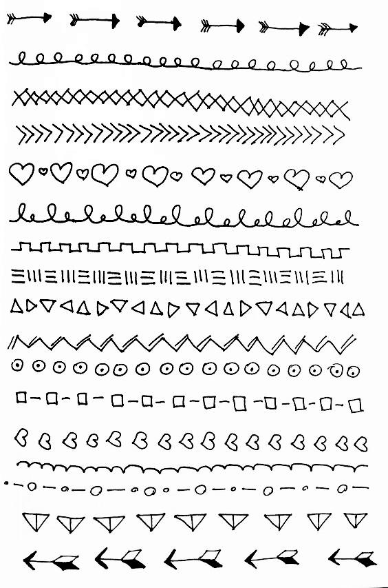 简洁风黑白手帐手抄报排版，150种花纹边框素材