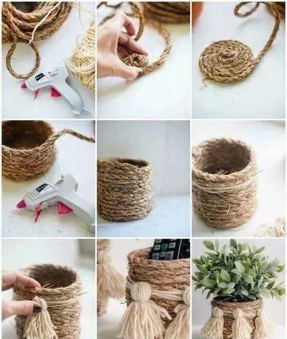 手工麻绳做家居用品，几根麻绳就能造个凳子