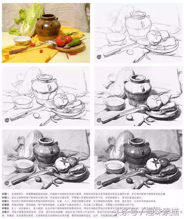 一个素描高手的6个必杀步骤，简单素描静物步骤图解入门