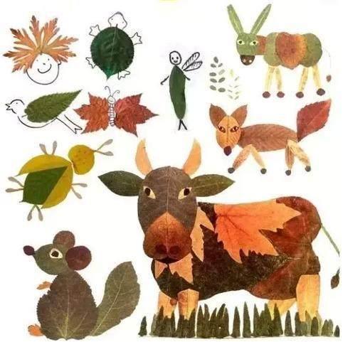 树叶拼图图片大全儿童，树叶拼贴画大全幼儿园