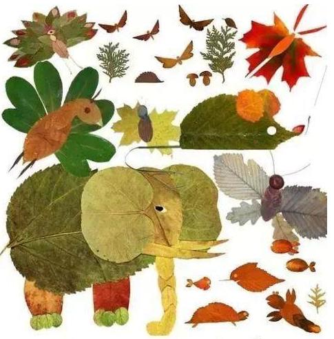 树叶拼图图片大全儿童，树叶拼贴画大全幼儿园