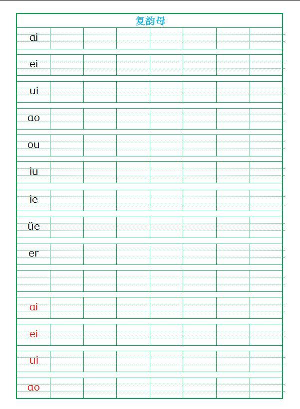 拼音四线三格模板，拼音四线三格模板word（最全的汉语拼音记忆方法+书写格式）