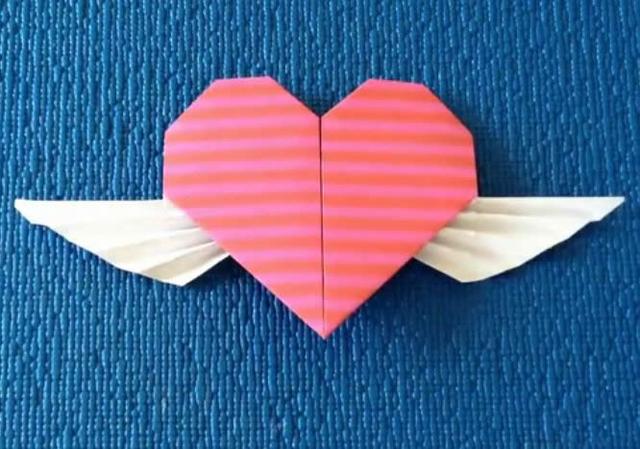 折纸带翅膀爱心，亲子折纸：带有翅膀的爱心