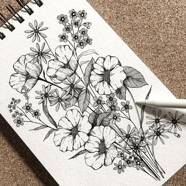 妙笔生花水墨画教程，教科书级别的植物线描