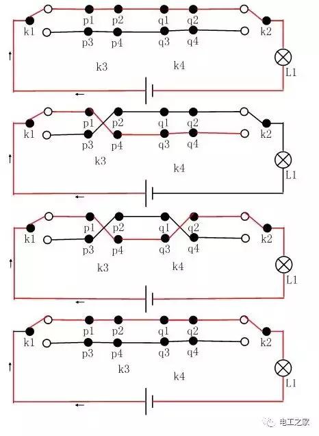 三联双控开关线路图，详解双控三控多控开关电路图
