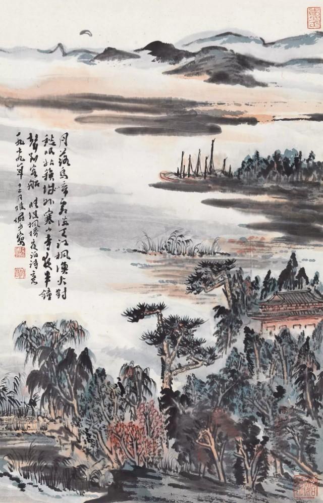春山夜月诗配画，诗意画月落乌啼霜满天