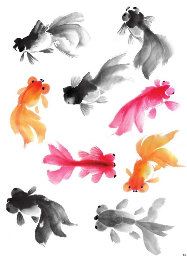 国画金鱼的画法步骤简单，张素贞老师的国画金鱼的详细过程图